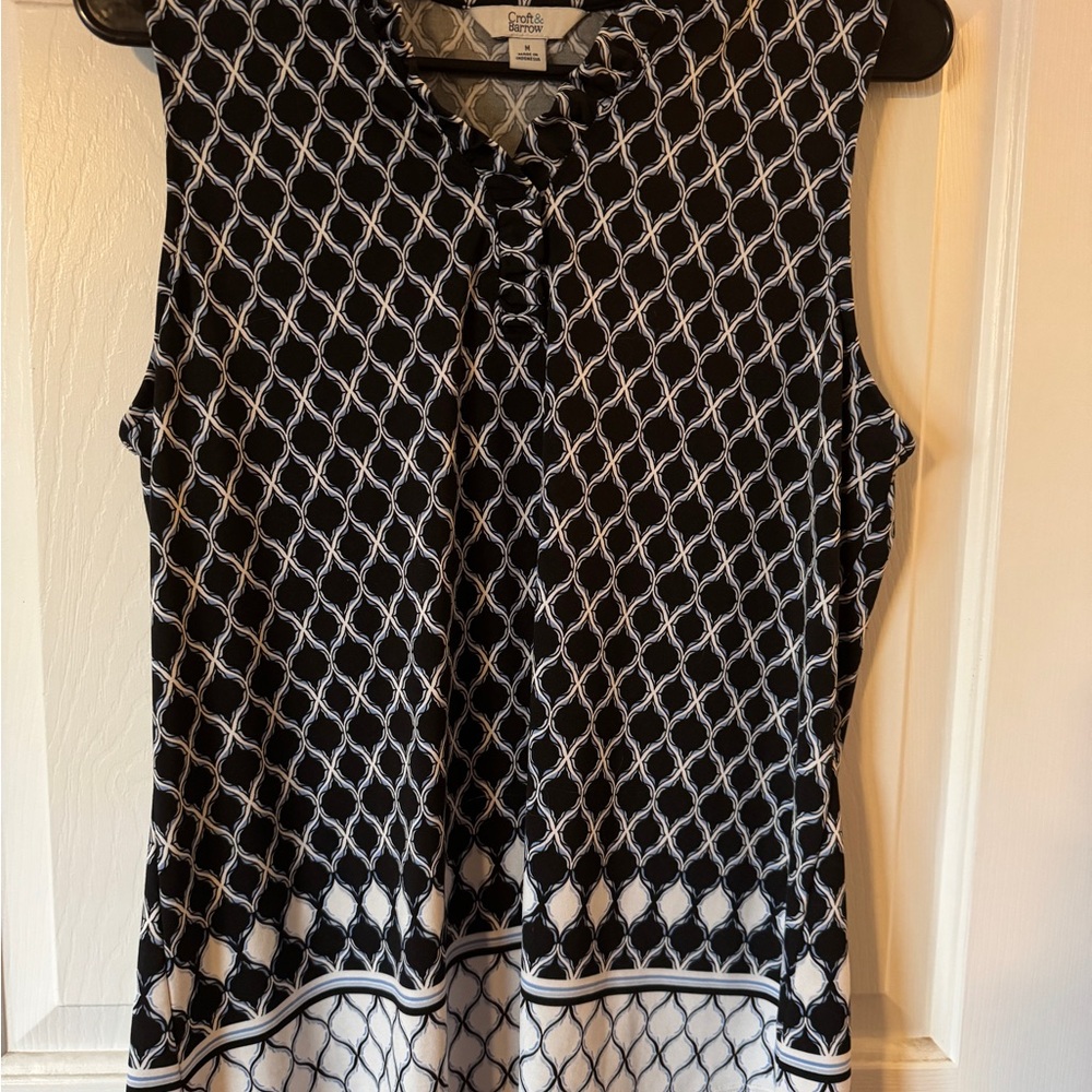 Croft & Barrow Black, White & Blue Geometric Blouse